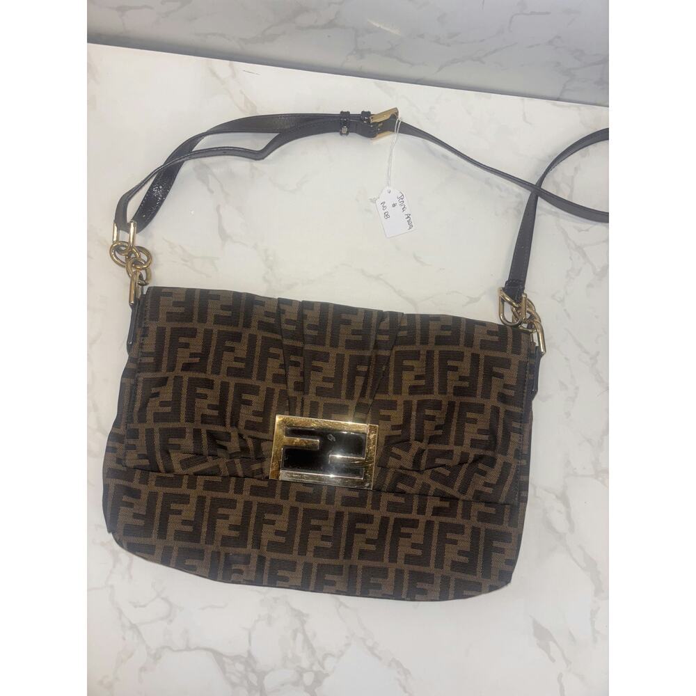 Fendi Brown Zucca Shoulder Bag - Good Condition